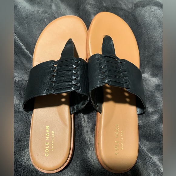 COLE HAAN Grand 360 Women’s Black Braided Thong slide sandal sz 9 - Picture 2 of 8
